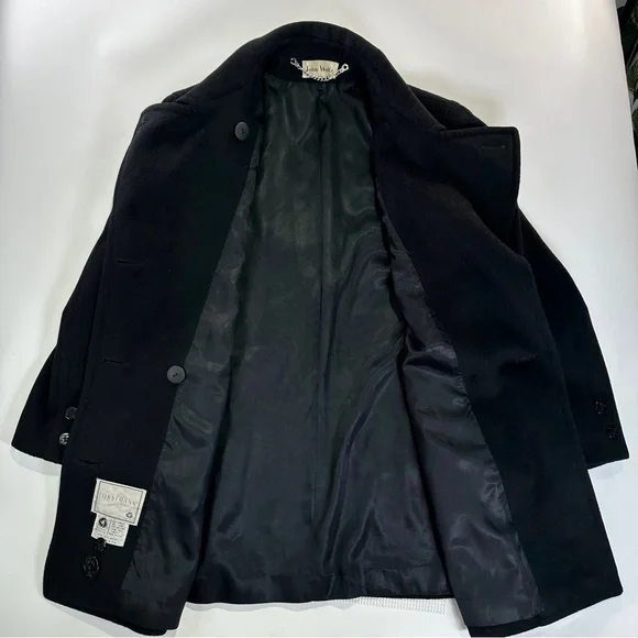 John Weitz Peacoat Wool Blend Nautical Black Vintage USA Large - Picture 7 of 13